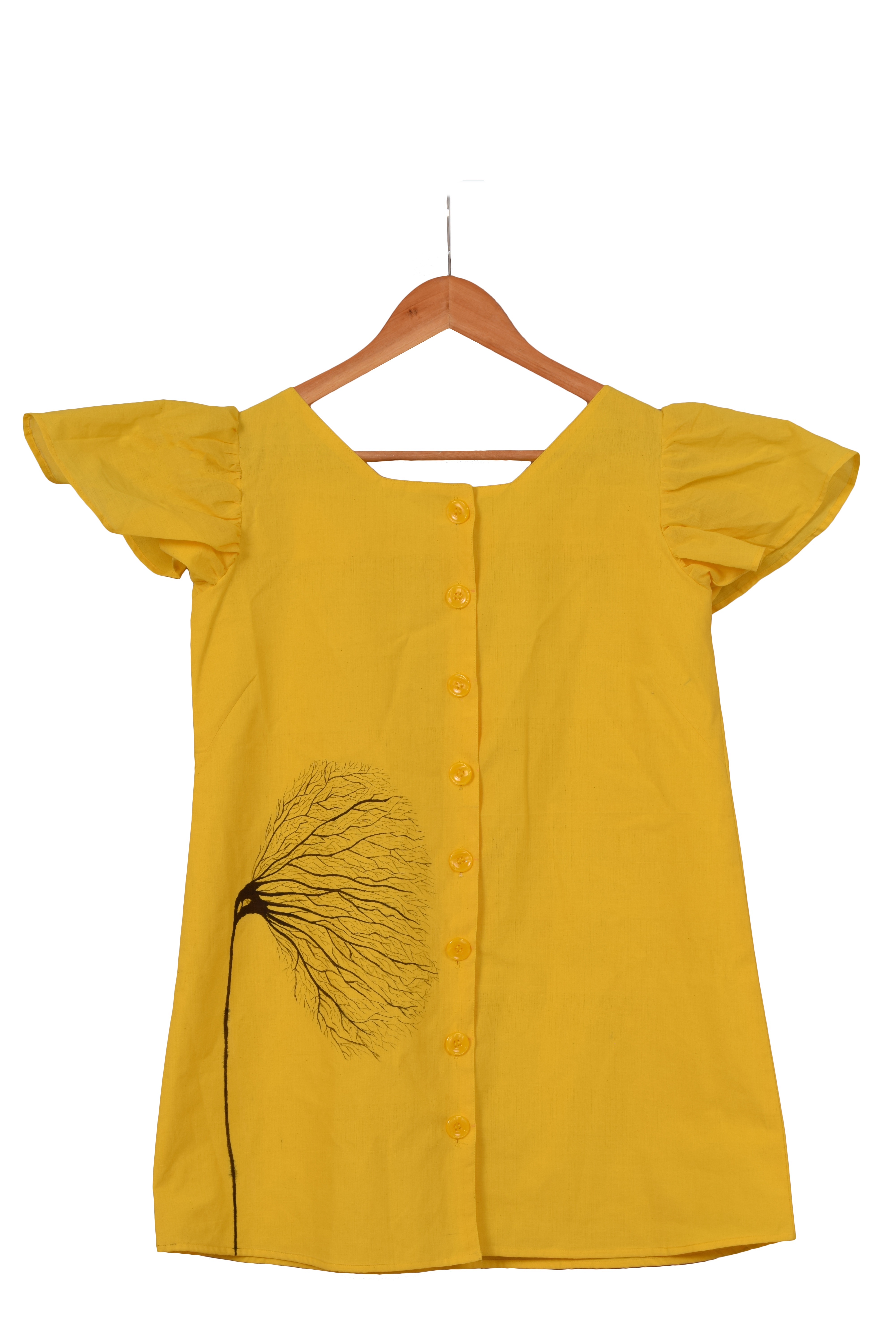 Mustard Yellow Pochampally Cotton Top with Handpainted Design